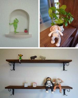 遊び心がくすぐられるニッチや、手づくりの棚はお気に入りのものなどを飾って楽しめます。