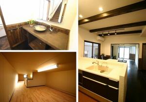 和の雰囲気漂う造作洗面台。無垢床・腰壁・珪藻土の自然素材の温もりを感じられる室内。固定階段で上り下りラクラク、小屋裏収納。