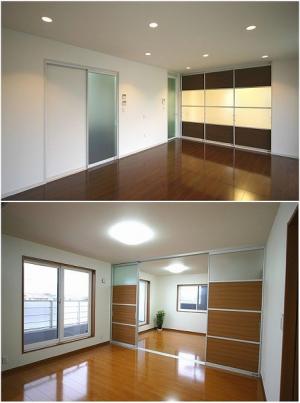 １Fリビングと２F子供室。
傷がつきにくく、ワックス不要の硬質耐水フロアを採用。
スクリーンパーティションでフレキシブルに部屋を間仕切れます。