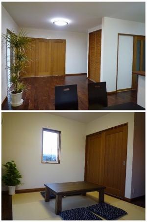 壁材は多孔質な天然塗り壁材。
調湿・消臭効果に優れ、さらにクラックにも強く、耐水性も高いため、軽い水拭きが可能。
建具は月日が経つ程に風合いよく変化してくる無垢ドア。