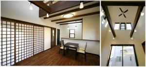 ダイナミックに梁を現した、開放感溢れるリビング。
吹抜けから差し込む陽の光の気持ち良さに、思わず背伸びしたくなります。