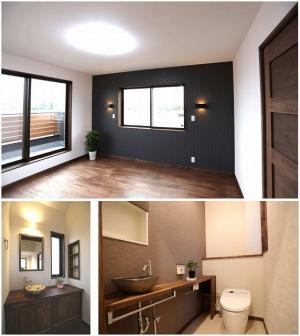 ——ｱｸｾﾝﾄの効いた空間

壁一面のｸﾛｽを貼り分け、
ｱｸｾﾝﾄをつけた大人空間な寝室。
施主様お気に入りの手洗い鉢で、
味わい深い洗面台･ｶｳﾝﾀｰが
出来上がりました。