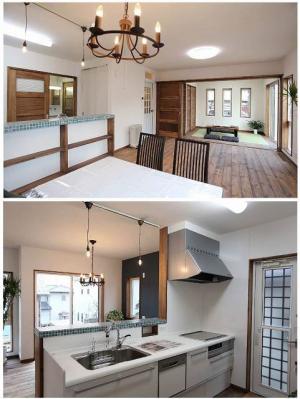 お客様のおもてなしに、
みんなの寛ぎの場に、
ほっと落ち着く魅力的な
畳スペース。
キッチンは、家族みんなと
コミュニケーションを
とりながら、料理ができる対面式。
カウンターは、
タイル貼りで仕上げ、
お洒落度アップ。