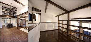 ダーク色で統一した、どこか懐かしく
新しい落ち着きある空間。
勾配天井を活かした、秘密基地のようなロフト。